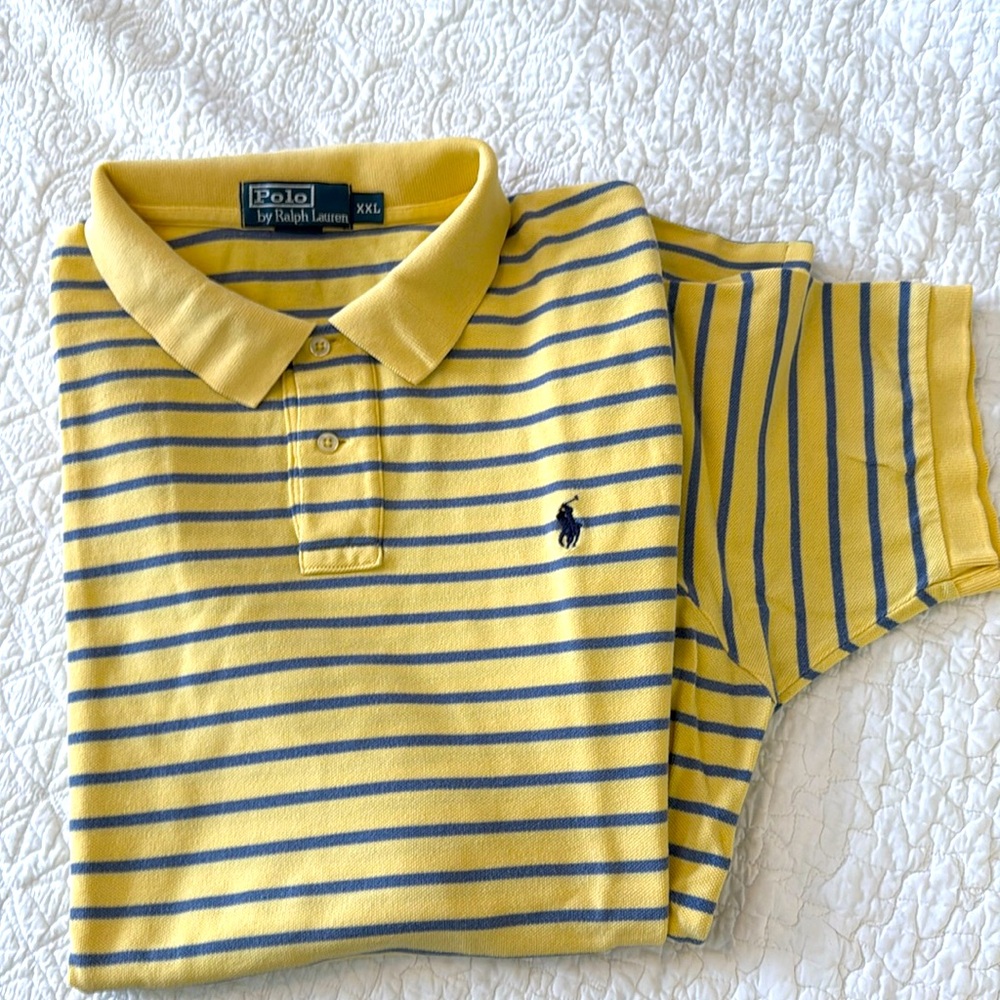 Men’s XXL pique s/s polo shirt, yellow with blue stripes, Polo by RL